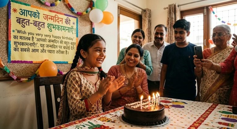 Wish you very very happy birthday translate in hindi